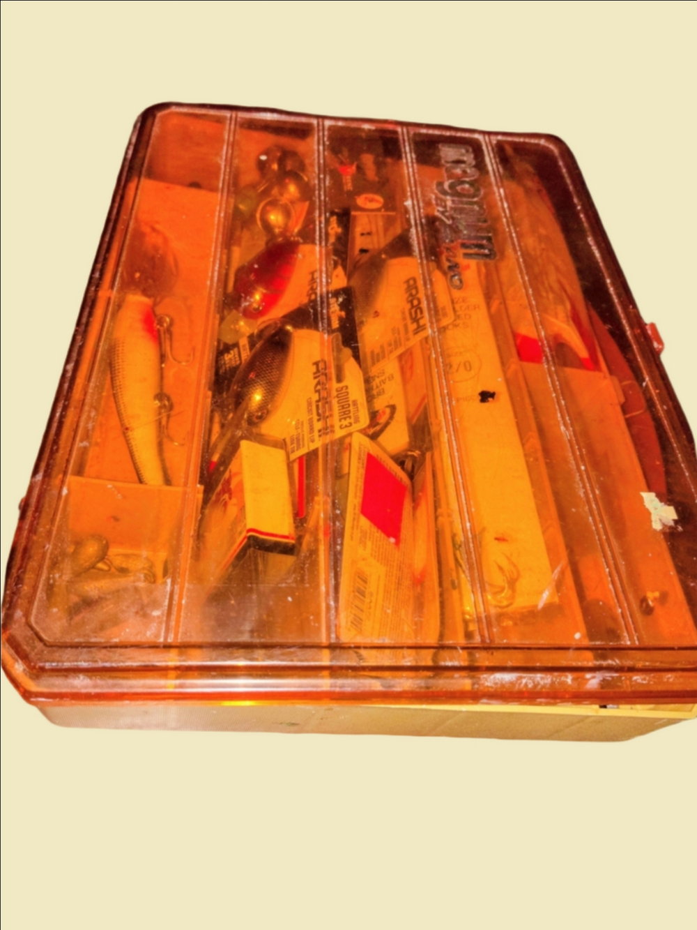Clear Amber Tackle Box Organizer with Divided Compartments